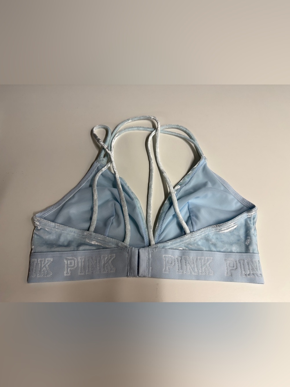 PINK Victoria's Secret Pale Blue Velvet Strappy Bralette - Picture 2 of 4